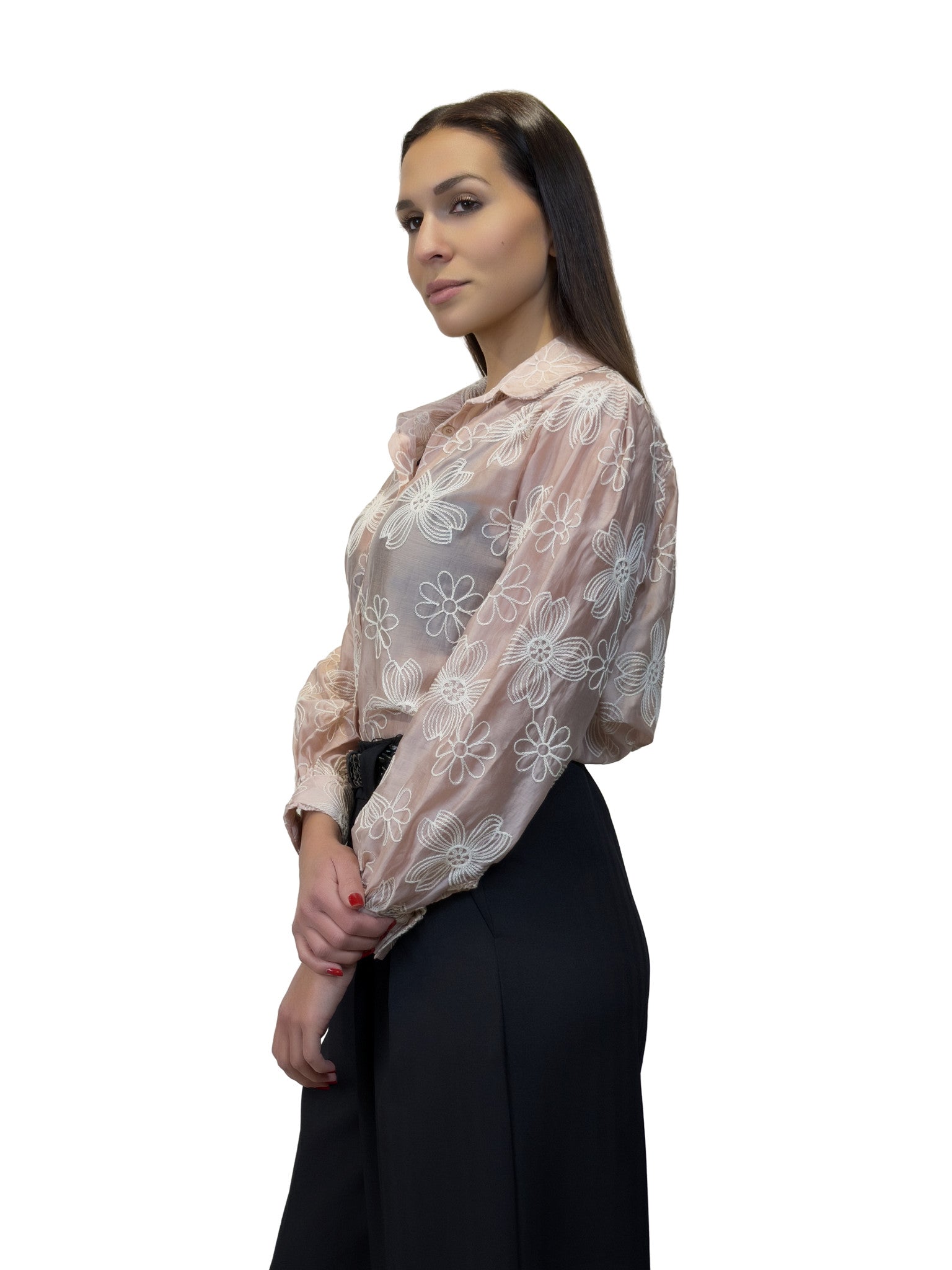 Camicia con fiori ricamati - CM2611