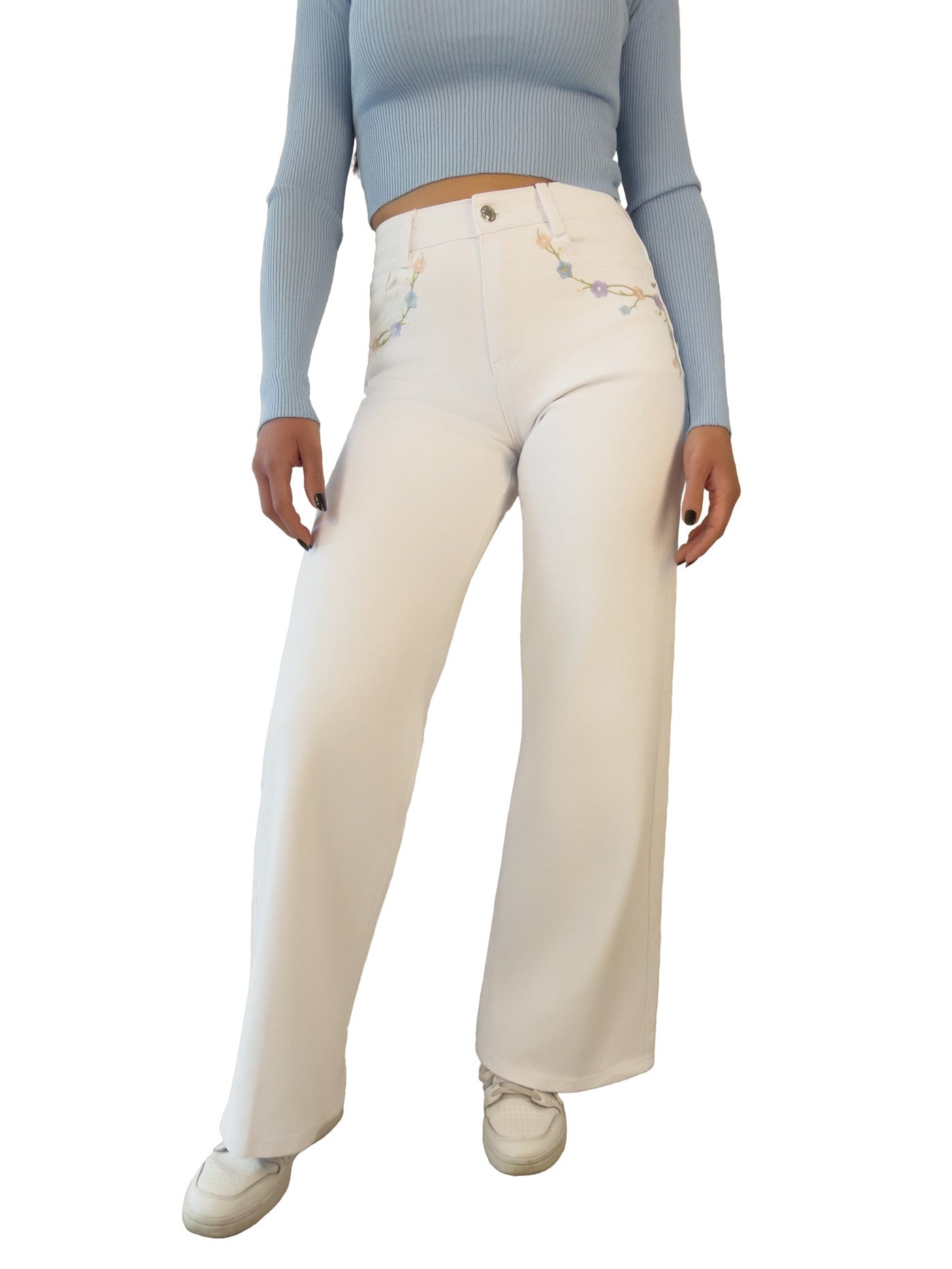 Jeans bianco con ricami - JS2619