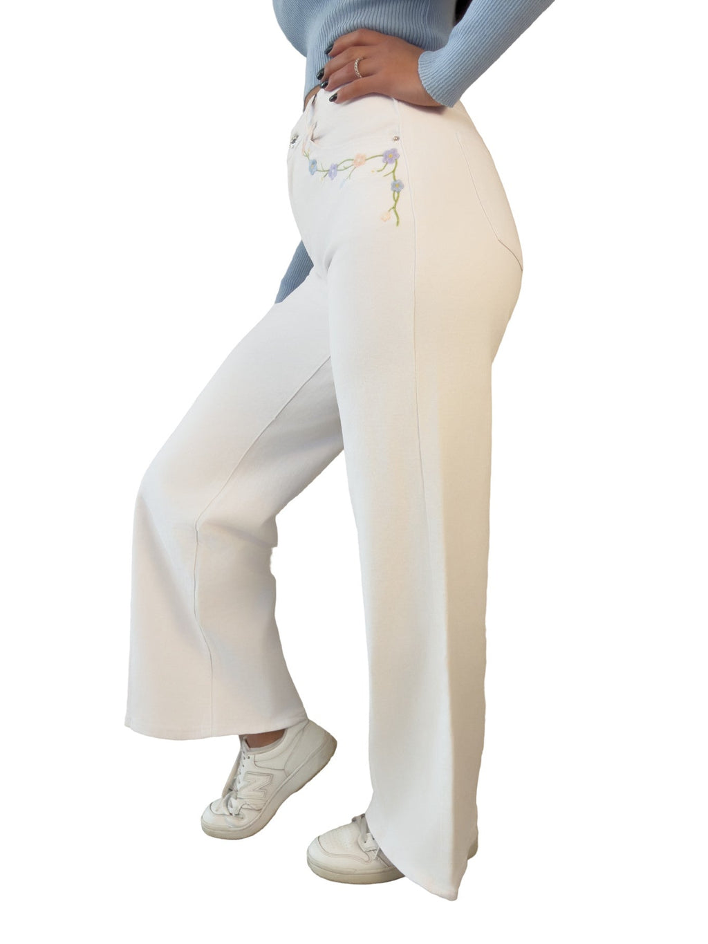 Jeans bianco con ricami - JS2619