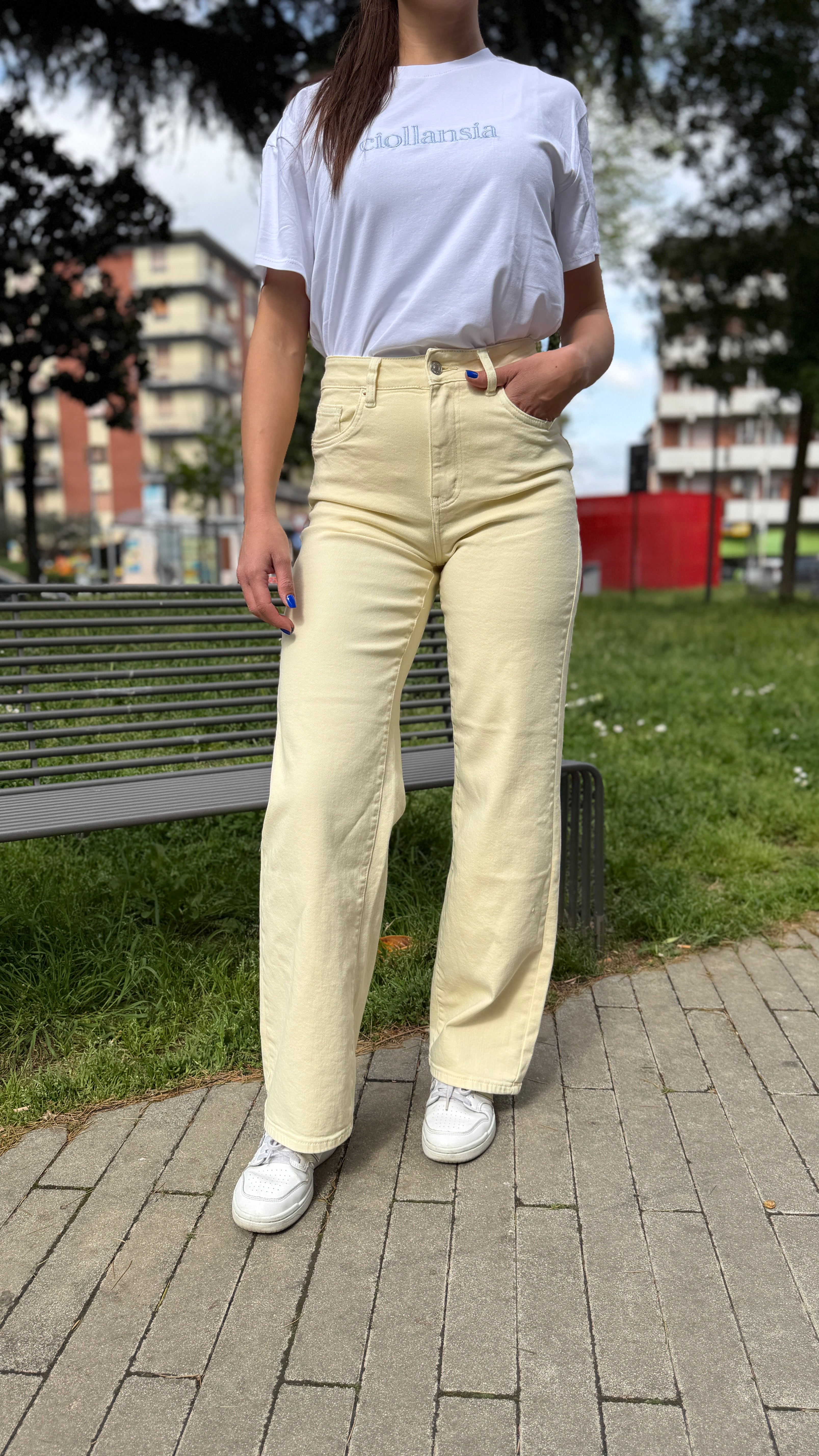 Jeans palazzo giallo - JS2621
