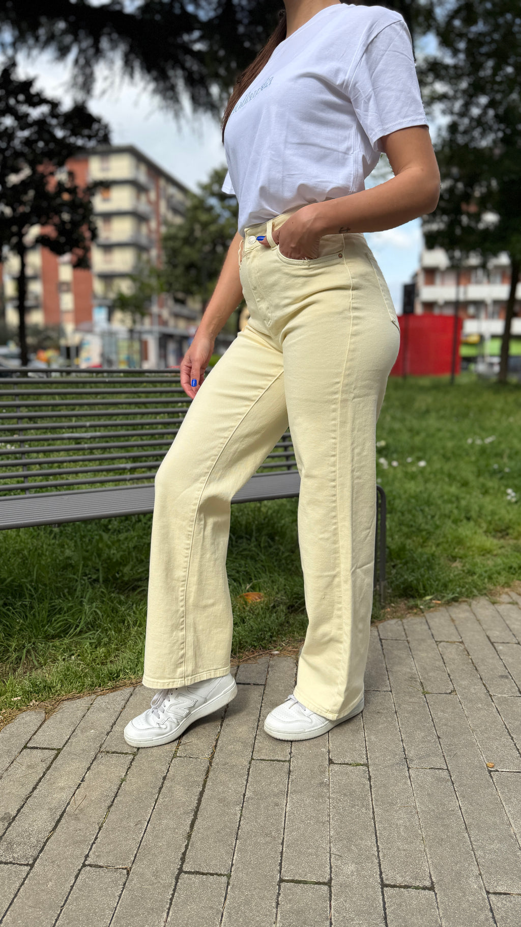 Jeans palazzo giallo - JS2621