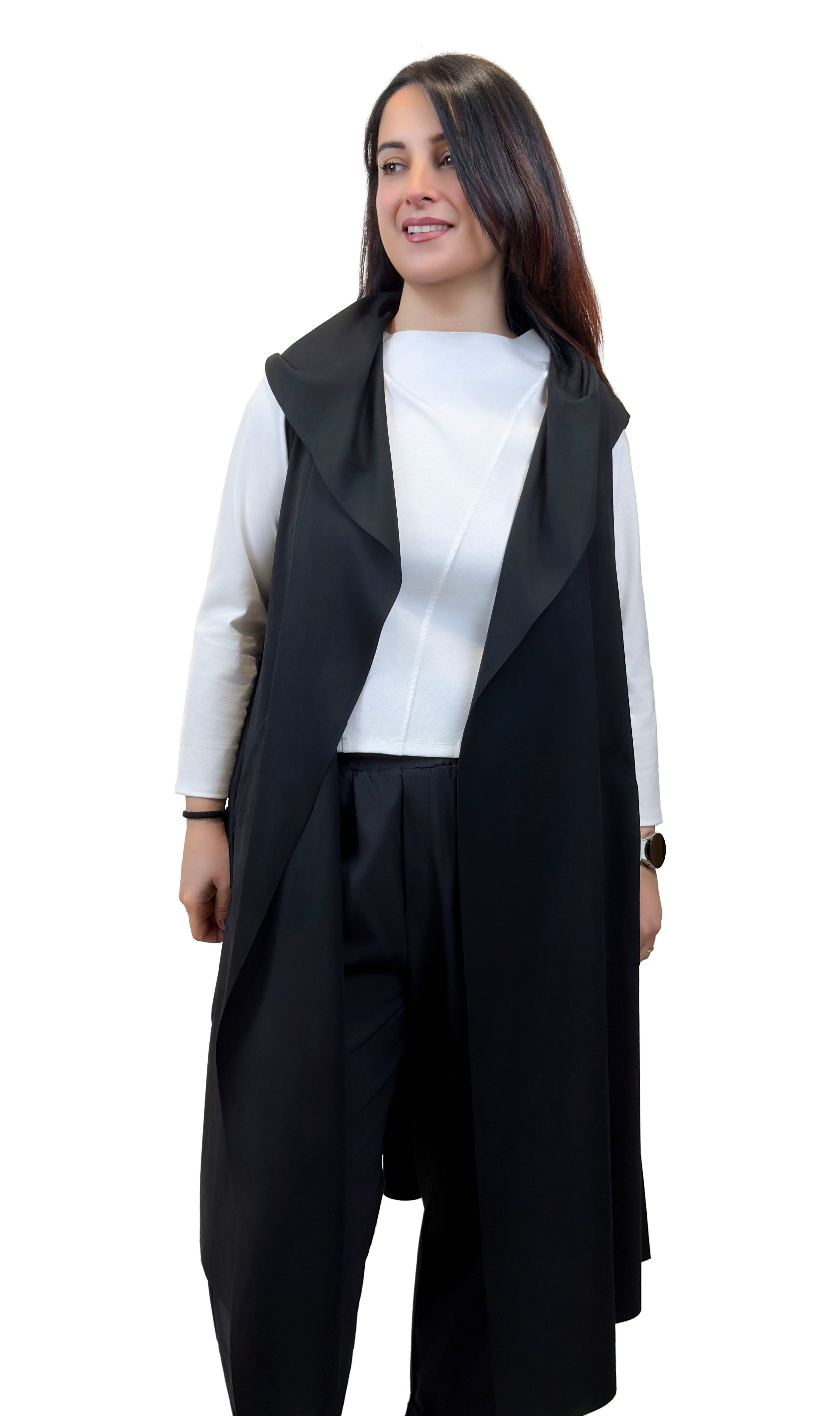 Gilet lungo scamosciato con cappuccio - GL2607