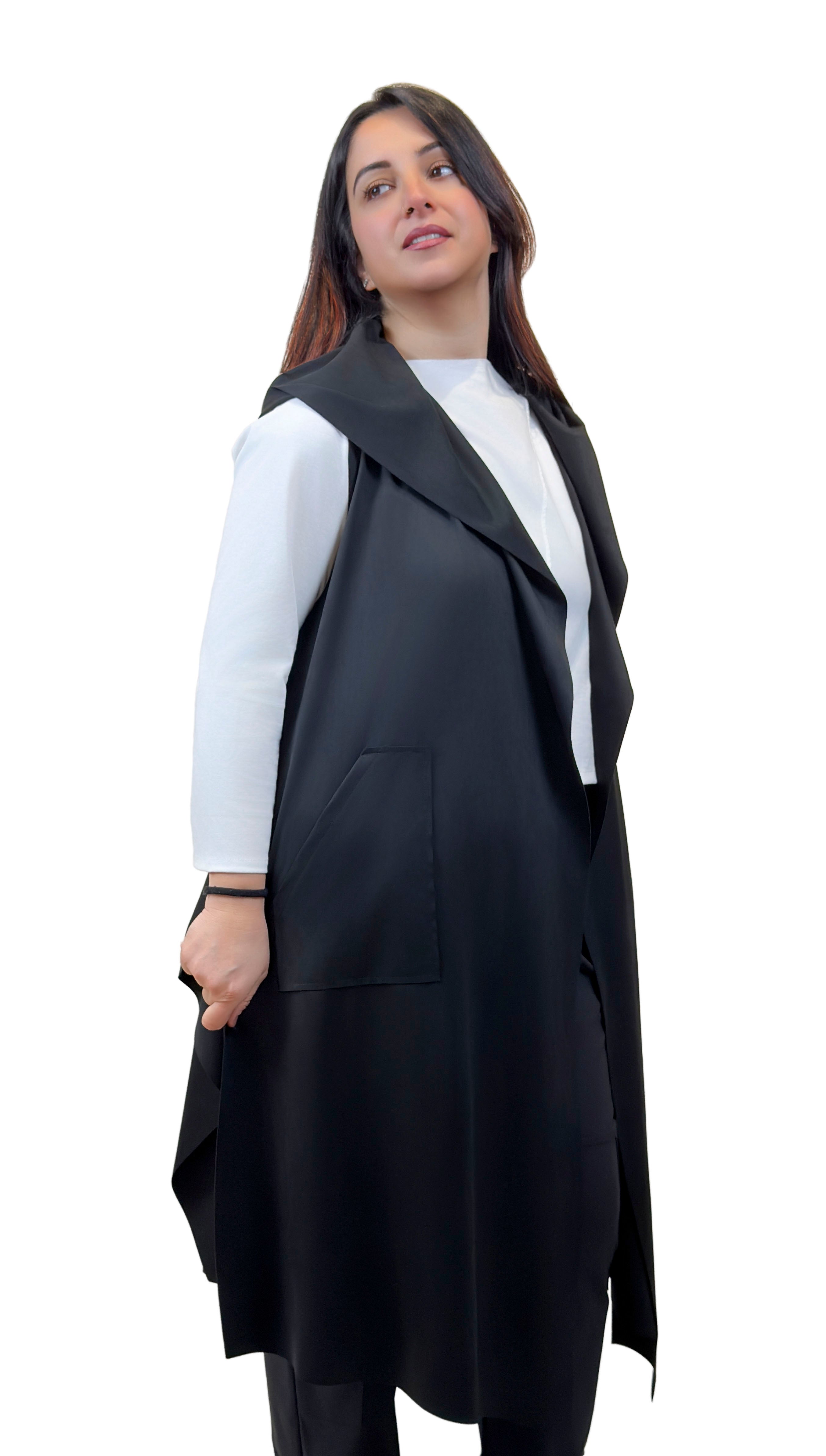 Gilet lungo scamosciato con cappuccio - GL2607