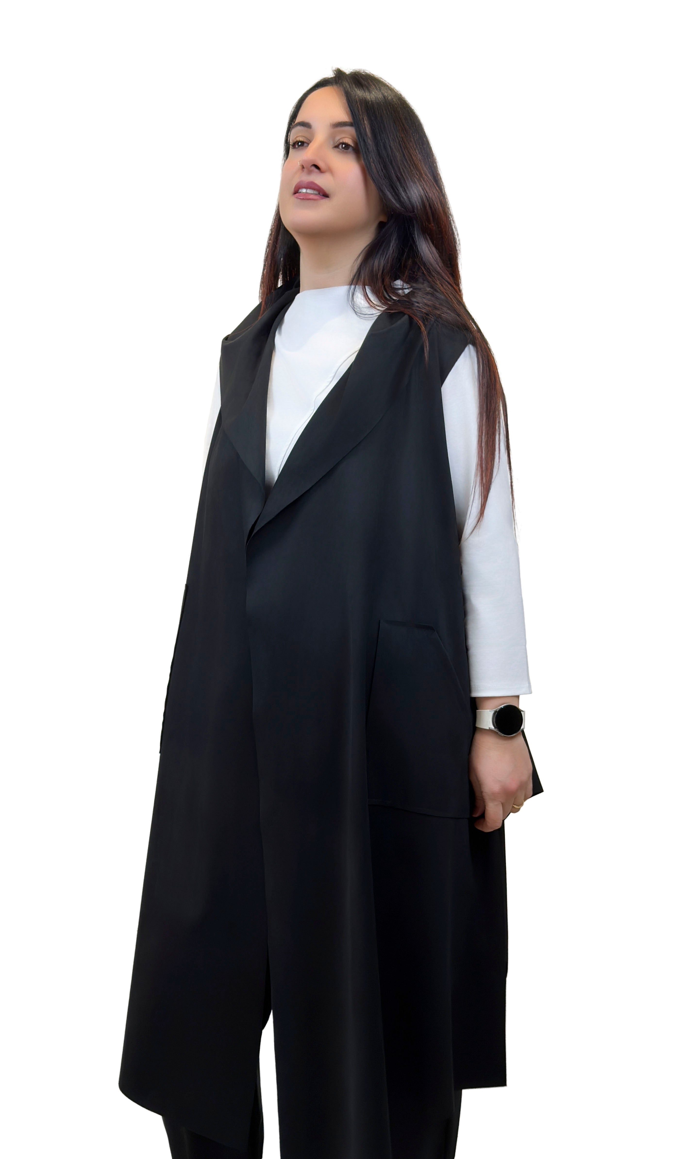 Gilet lungo scamosciato con cappuccio - GL2607