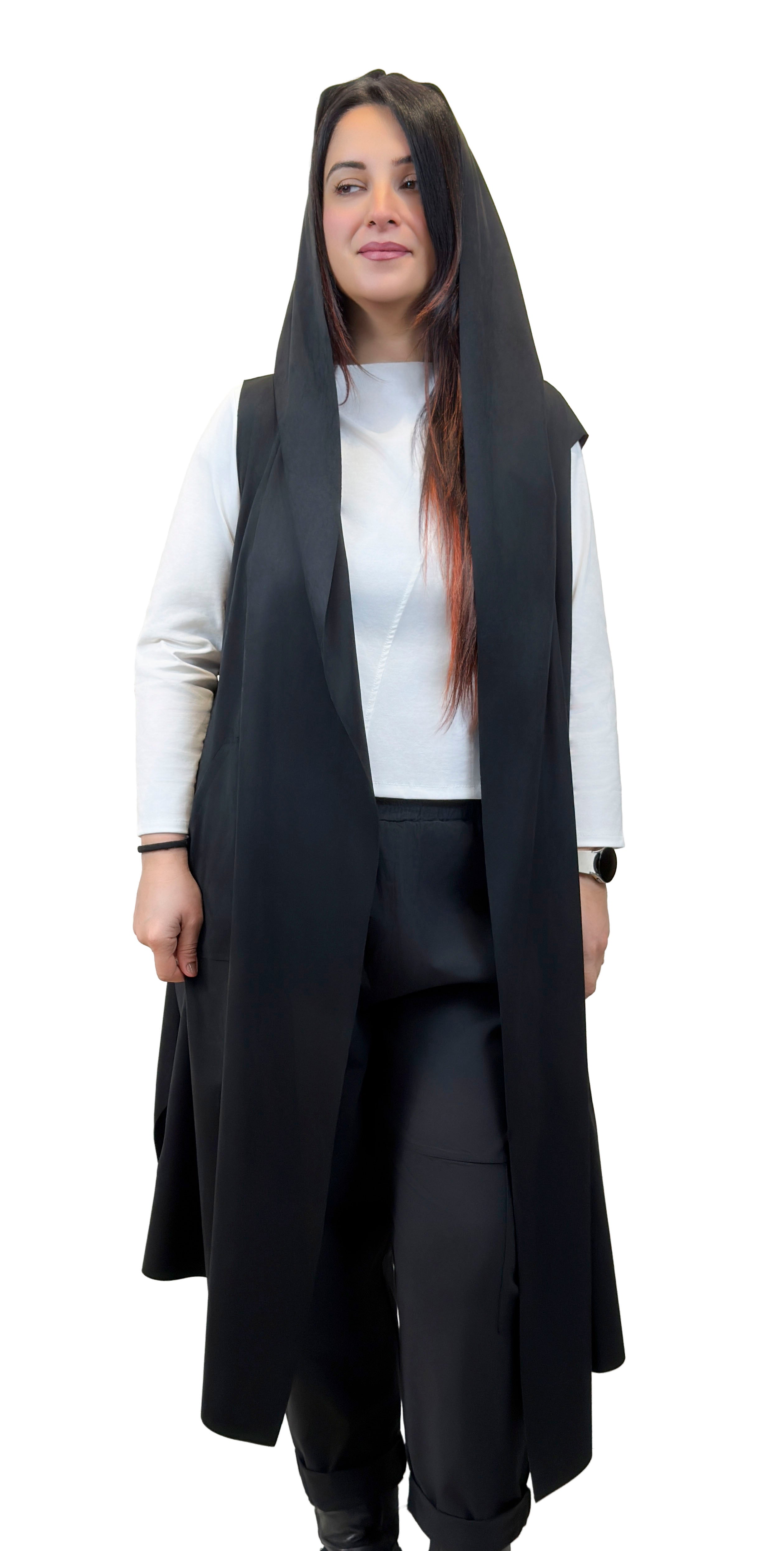 Gilet lungo scamosciato con cappuccio - GL2607