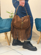 Borsa hobo scamosciata con frange - BS2606