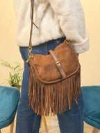 Borsa hobo scamosciata con frange - BS2606