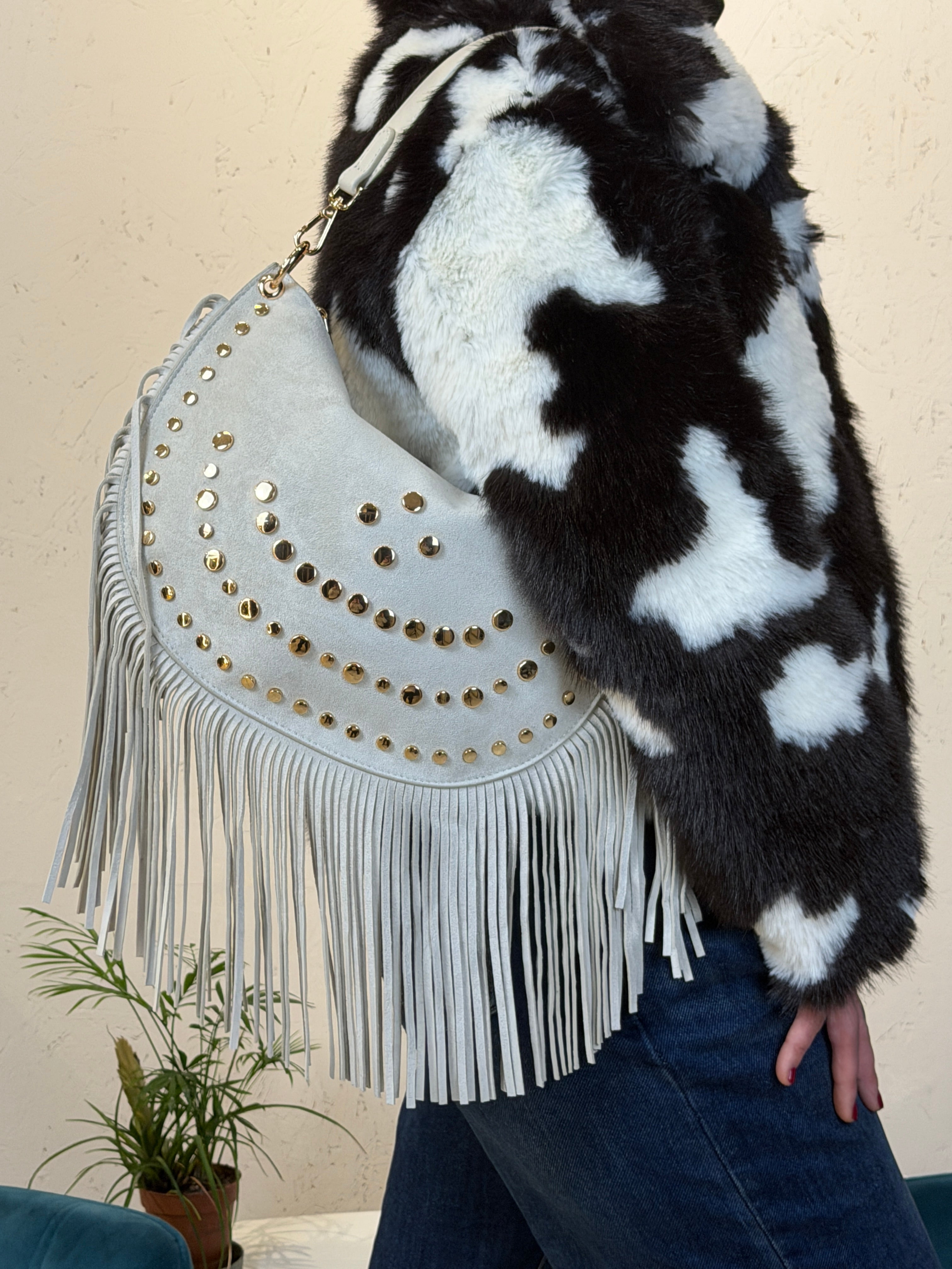 Borsa borchiata con frange - BS2608